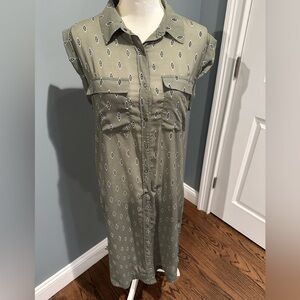 Free People Olive Green Sleeveless Sheer Shirt Dress